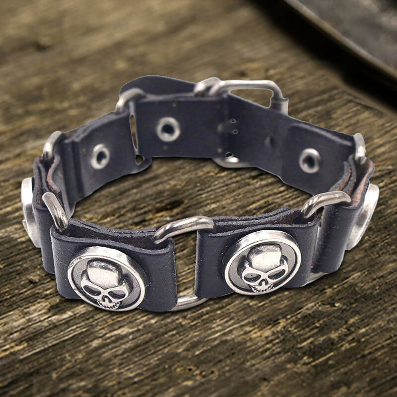 Punk Skull Head PU Leather Adjustable Bracelet