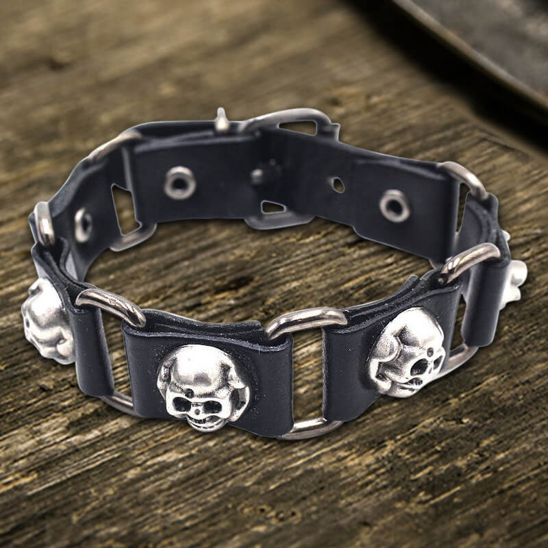Punk Skull Head PU Leather Adjustable Bracelet