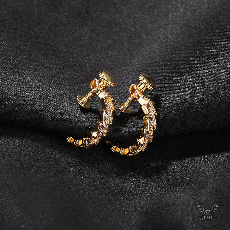 Punk Spiral Lightning Zircon Brass Stud Earrings