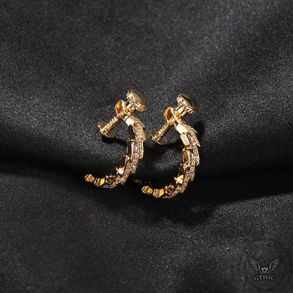 Punk Spiral Lightning Zircon Brass Stud Earrings