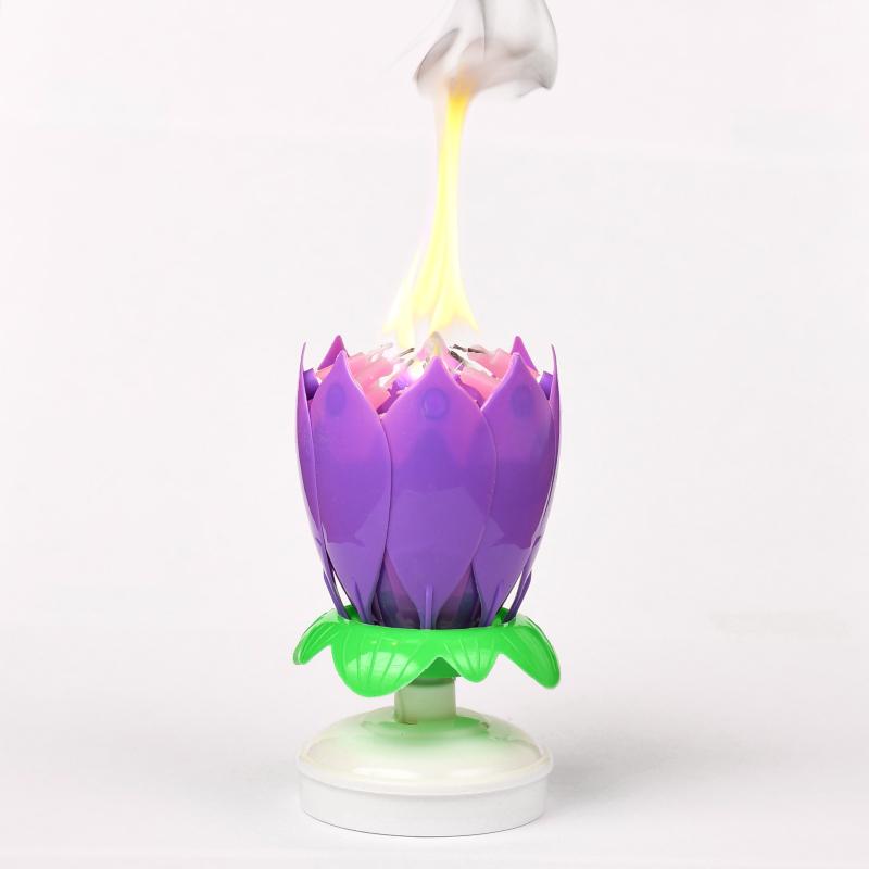 Purple "Happy Birthday" Singing Musical Flower Candle - Rotating Party Light Magical Lotus Music Cake Candles