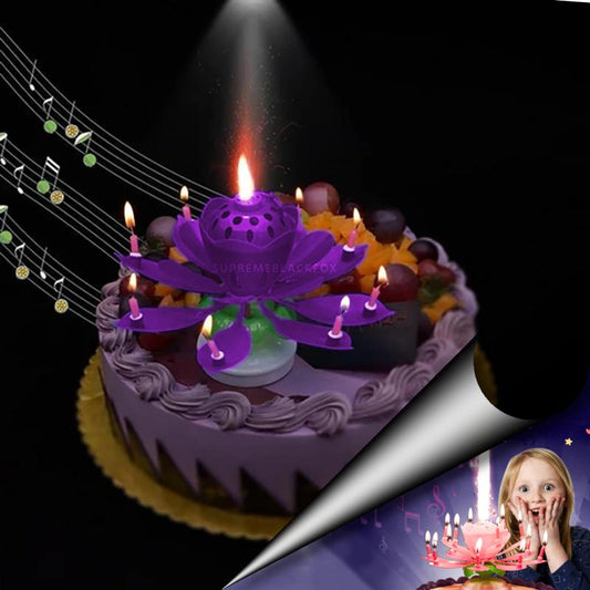 Purple "Happy Birthday" Singing Musical Flower Candle - Rotating Party Light Magical Lotus Music Cake Candles