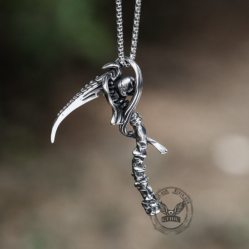 Reaper Scythe Stainless Steel Skull Pendant