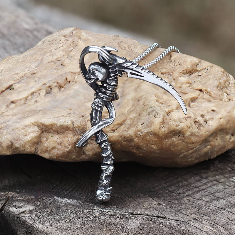 Reaper Scythe Stainless Steel Skull Pendant