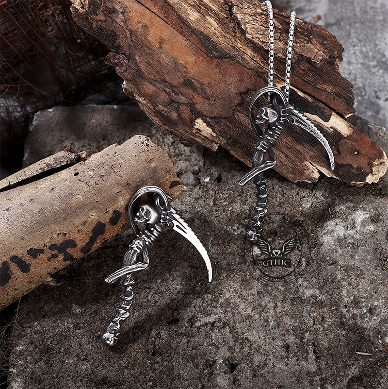 Reaper Scythe Stainless Steel Skull Pendant
