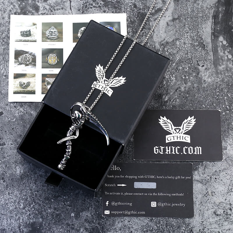 Reaper Scythe Stainless Steel Skull Pendant