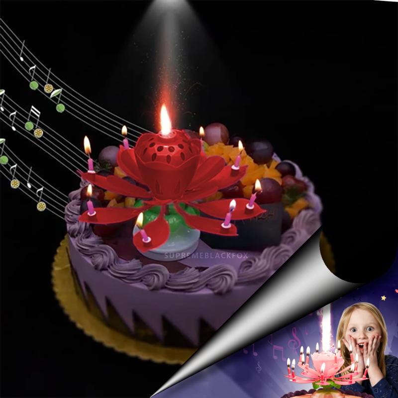 Red "Happy Birthday" Singing Musical Flower Candle - Rotating Party Light Magical Lotus Music Cake Candles