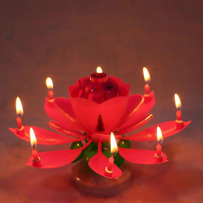 Red "Happy Birthday" Singing Musical Flower Candle - Rotating Party Light Magical Lotus Music Cake Candles