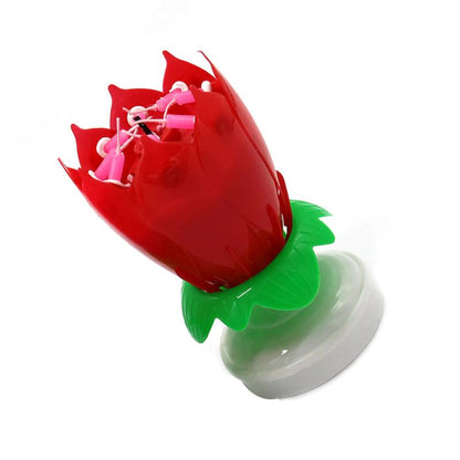 Red "Happy Birthday" Singing Musical Flower Candle - Rotating Party Light Magical Lotus Music Cake Candles
