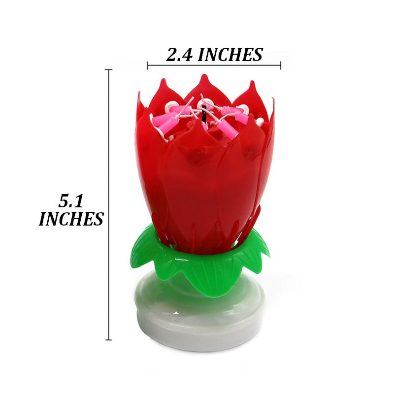 Red "Happy Birthday" Singing Musical Flower Candle - Rotating Party Light Magical Lotus Music Cake Candles