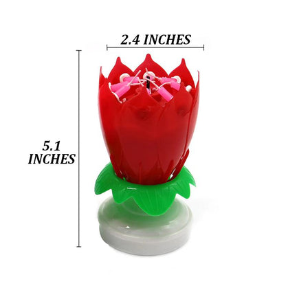 Red "Happy Birthday" Singing Musical Flower Candle - Rotating Party Light Magical Lotus Music Cake Candles