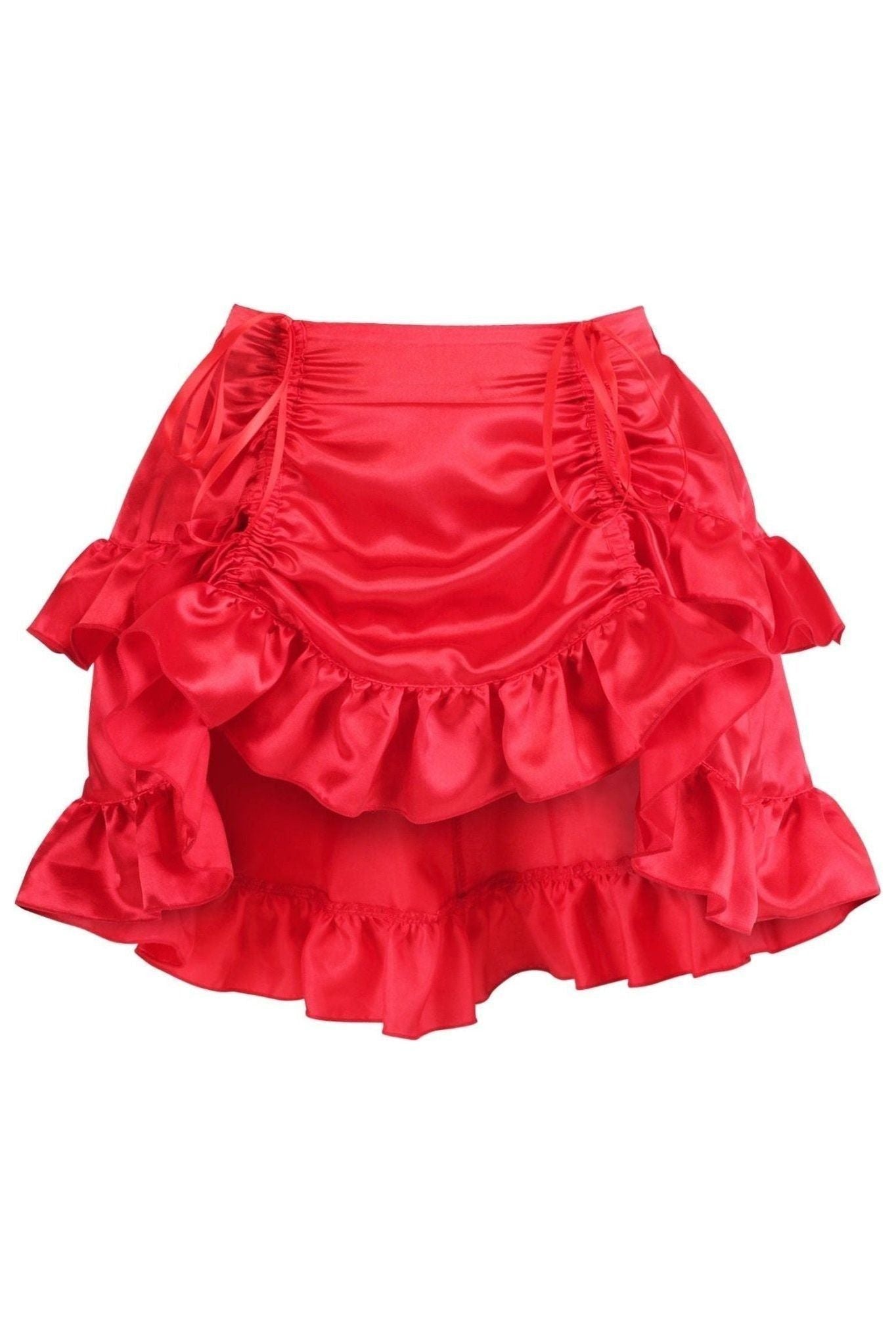 Red Satin Ruched Bustle Skirt