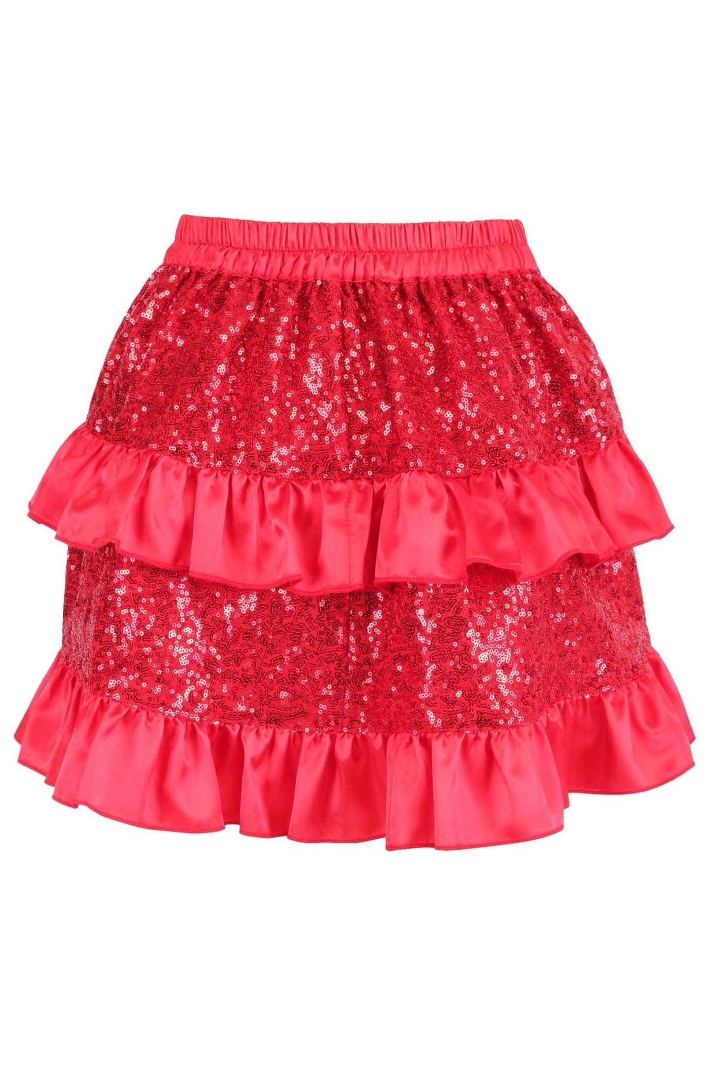Red Sequin Ruched Bustle Skirt