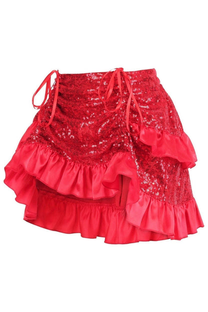 Red Sequin Ruched Bustle Skirt