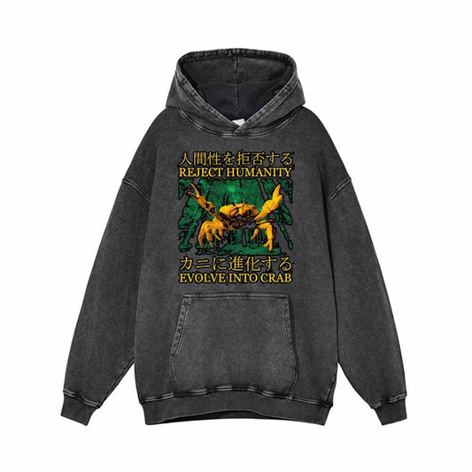 Reject Humanity Crab Print Vintage Washed Hoodie