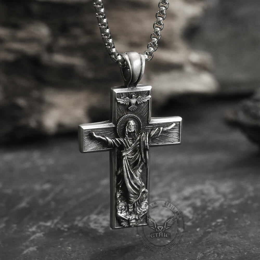 Resurrected Jesus Pure Tin Cross Necklace
