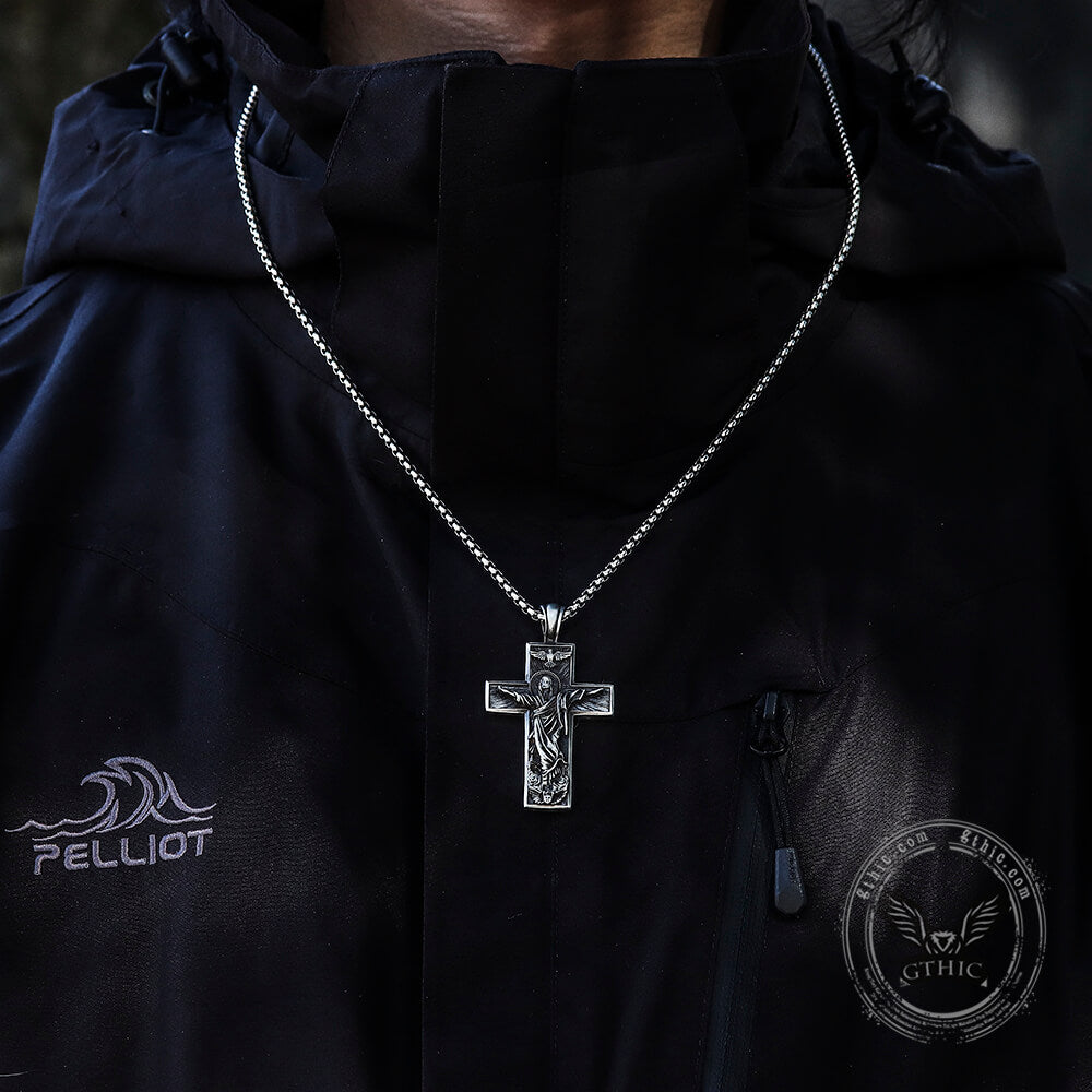 Resurrected Jesus Pure Tin Cross Necklace