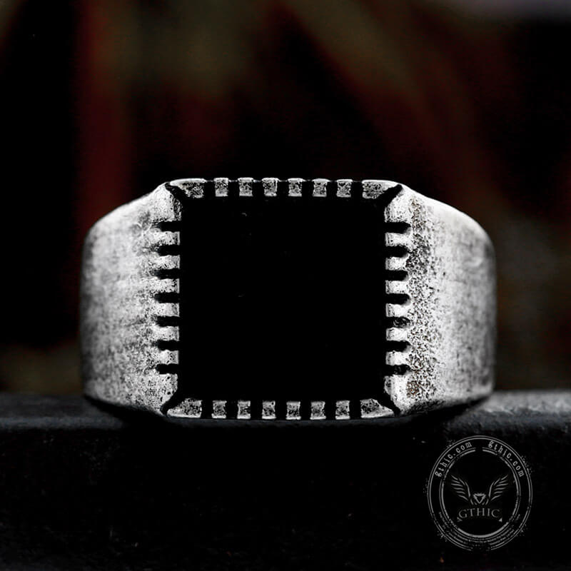 Retro Black Square Stainless Steel Ring