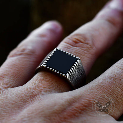 Retro Black Square Stainless Steel Ring