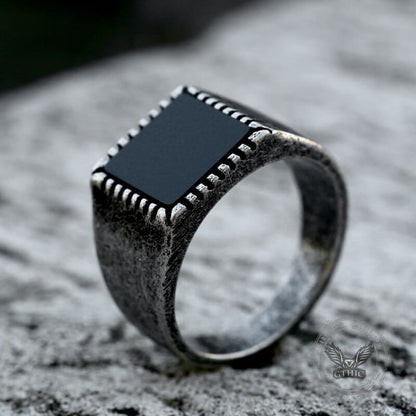 Retro Black Square Stainless Steel Ring