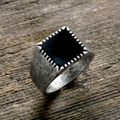 Retro Black Square Stainless Steel Ring