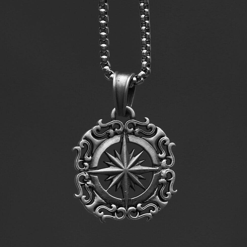 Retro Compass Pure Tin Necklace