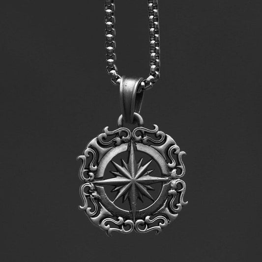 Retro Compass Pure Tin Necklace