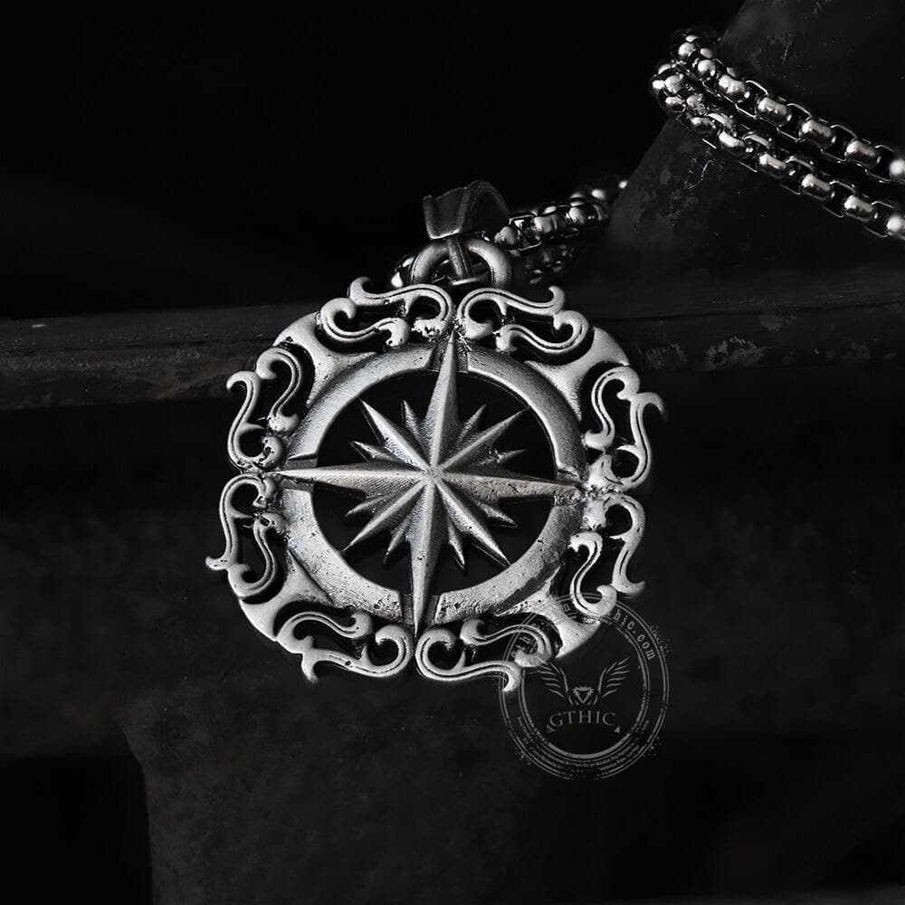 Retro Compass Pure Tin Necklace
