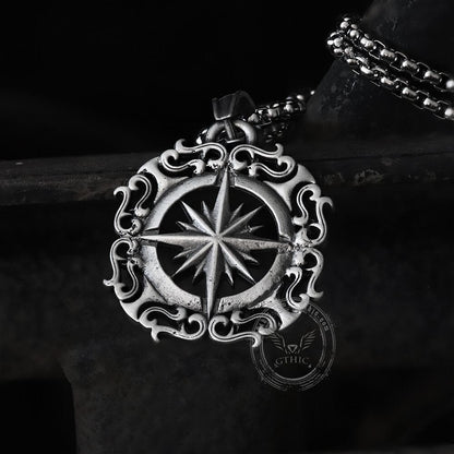 Retro Compass Pure Tin Necklace