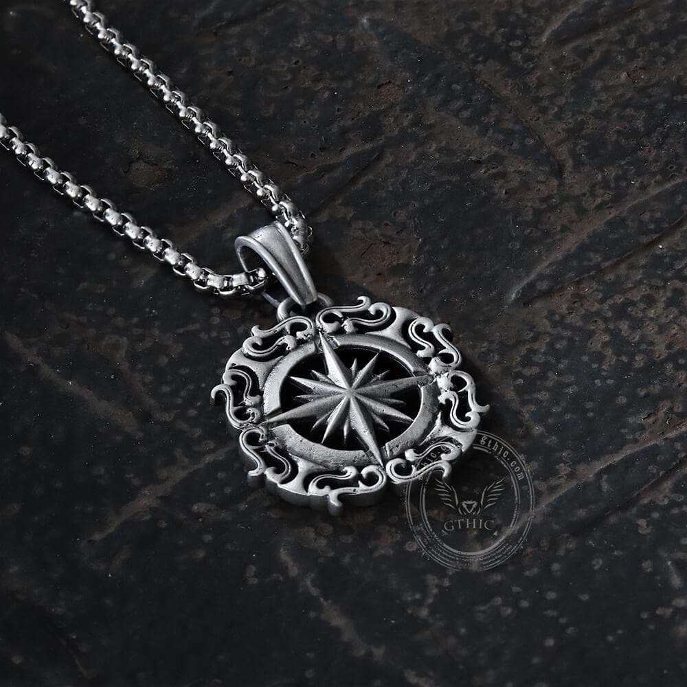 Retro Compass Pure Tin Necklace