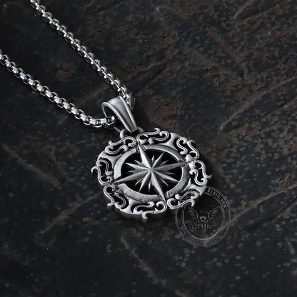 Retro Compass Pure Tin Necklace
