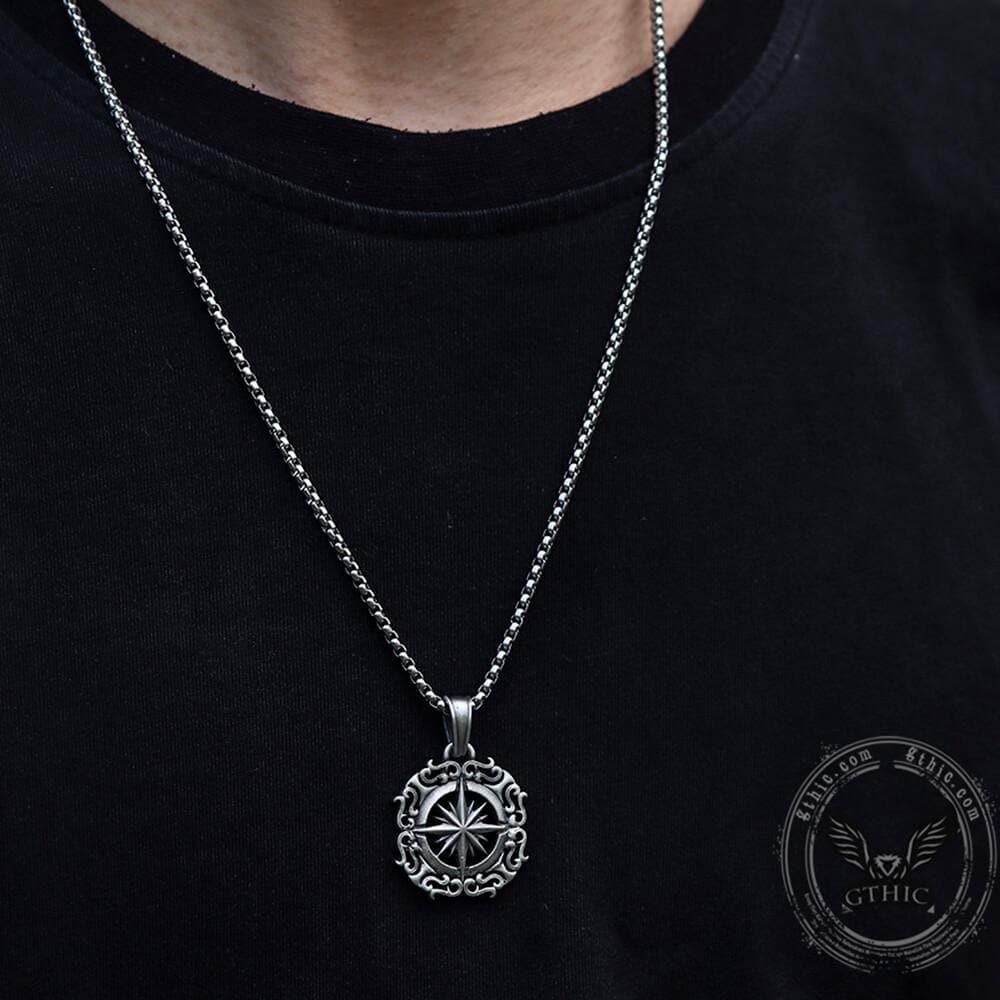 Retro Compass Pure Tin Necklace
