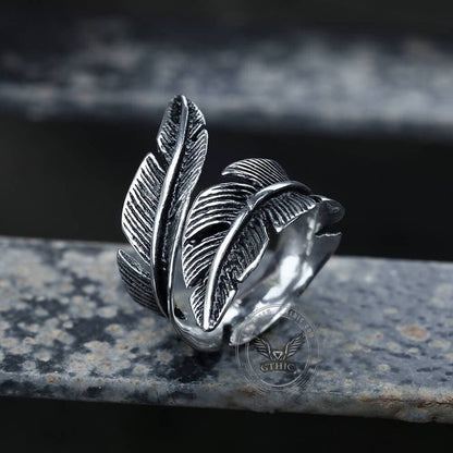 Retro Feather Stainless Steel Ring