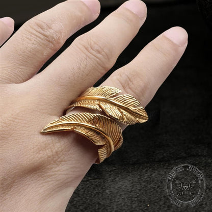 Retro Feather Stainless Steel Ring