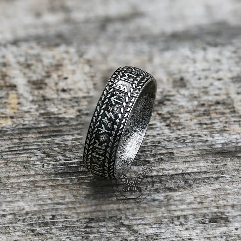 Retro Futhark Runes Stainless Steel Ring