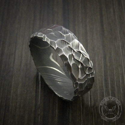 Retro Hammered Damascus Steel Ring