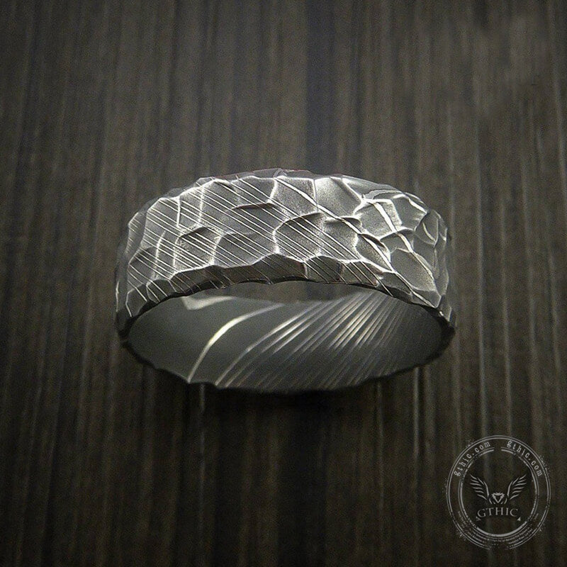 Retro Hammered Damascus Steel Ring