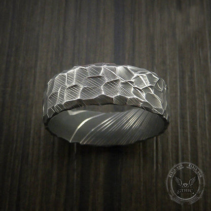 Retro Hammered Damascus Steel Ring