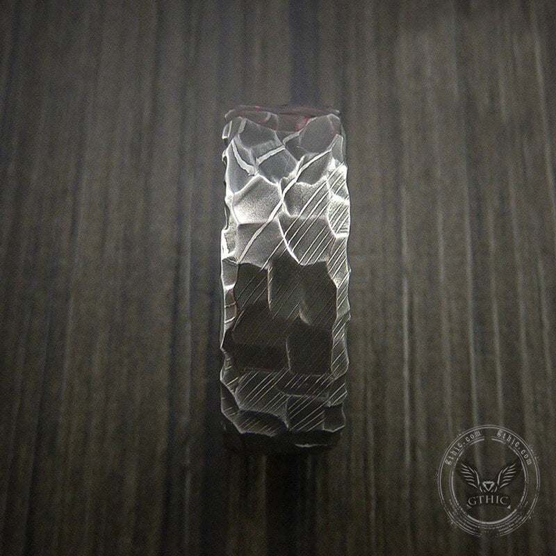 Retro Hammered Damascus Steel Ring