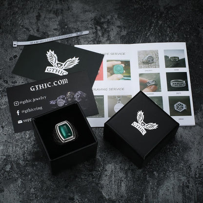 Retro Pattern Gemstone Stainless Steel Ring