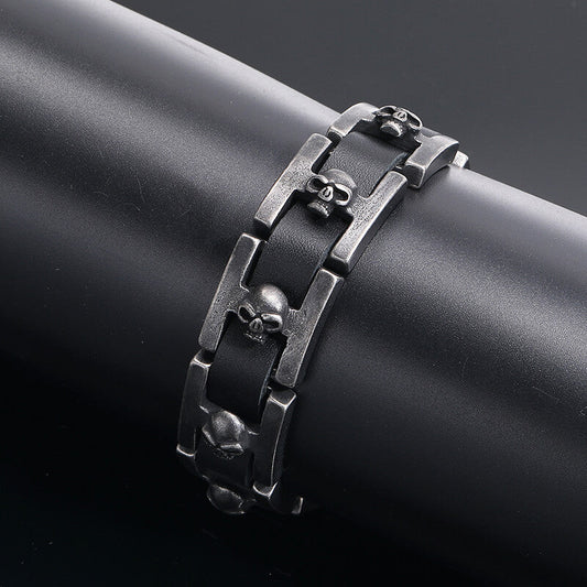 Retro Skull Heads Watch Buckle Stainless Steel Bracelet
