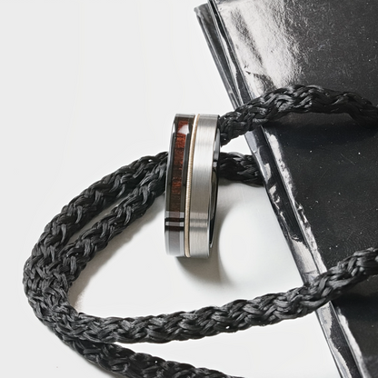 SLATE Tungsten & Black Ceramic Hybrid Ring with Steel Guitar String Ebony Wood and a Black Ceramic Interior - 8mm
