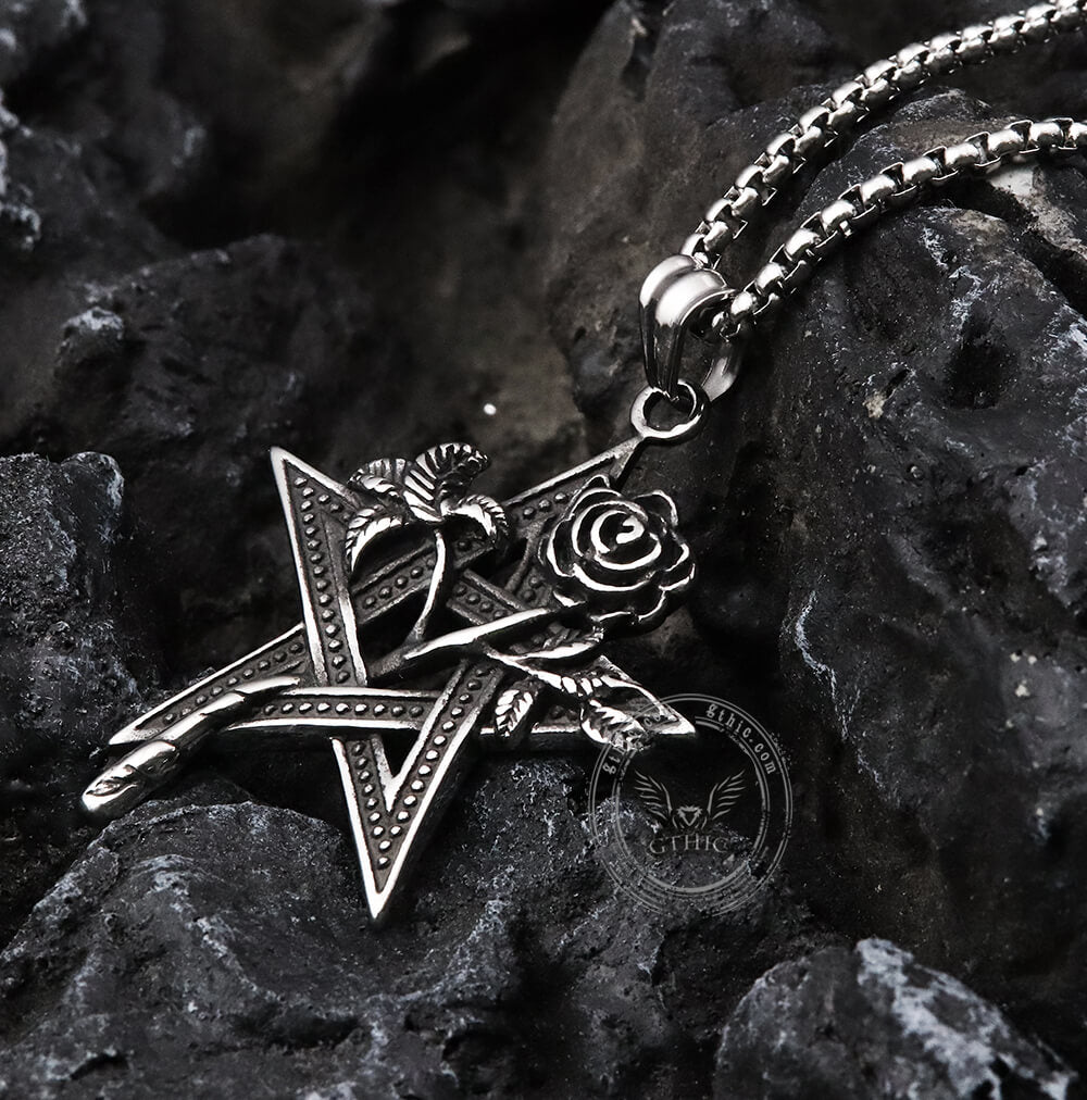 Rose And Pentagram Stainless Steel Pendant