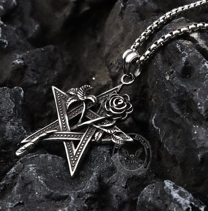 Rose And Pentagram Stainless Steel Pendant