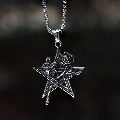 Rose And Pentagram Stainless Steel Pendant