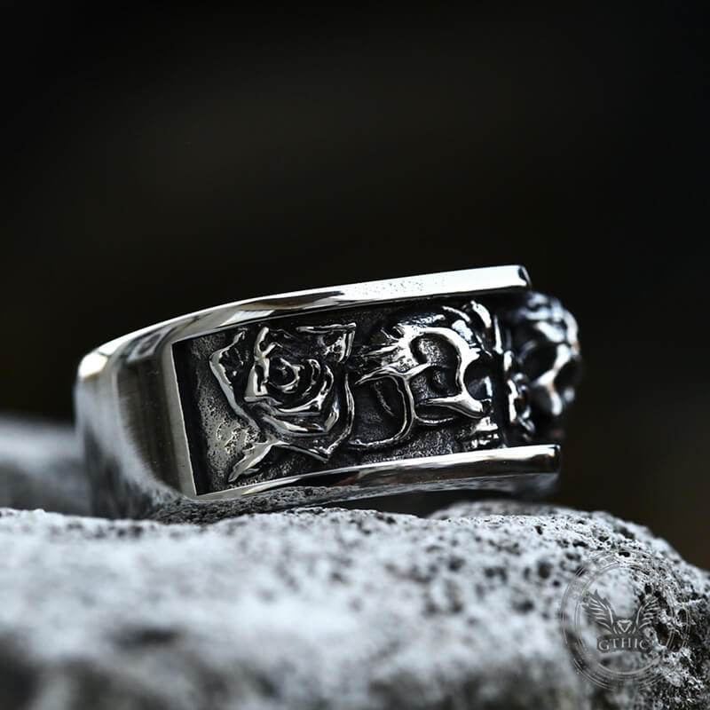 Rose Skull Stainless Steel Goth Ring