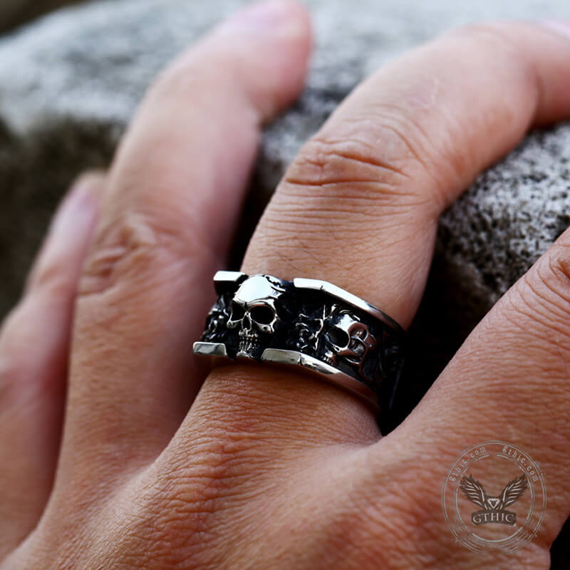 Rose Skull Stainless Steel Goth Ring