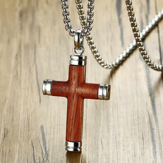 Rosewood Cross Titanium Steel Religion Pendant
