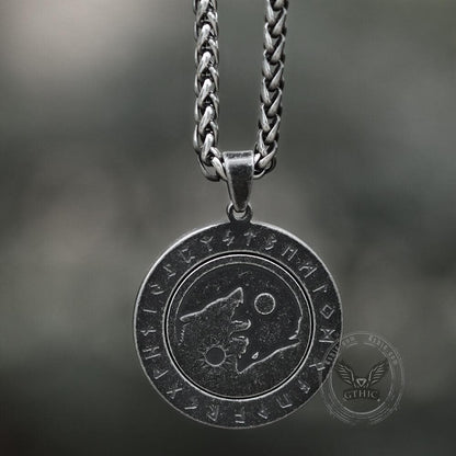 Rotatable Skoll and Hati Wolf Runes Stainless Steel Pendant
