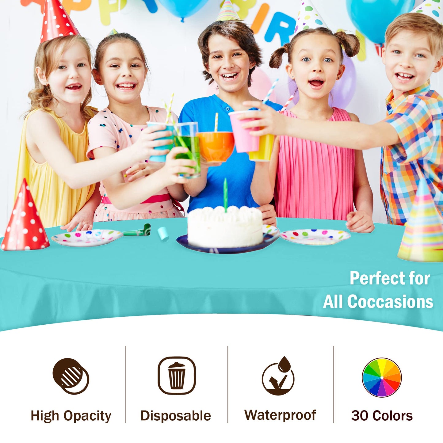 Premium Round Aqua Blue Plastic Table Cover